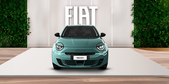 Fiat 600 verde acqua visione frontale con logo – Fiat IT